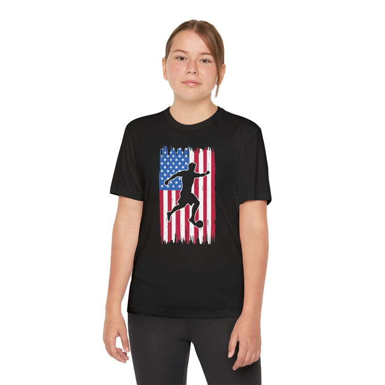 Youth American Flag Competitor Tee - Patriotic Sport Shirt for Active Kids