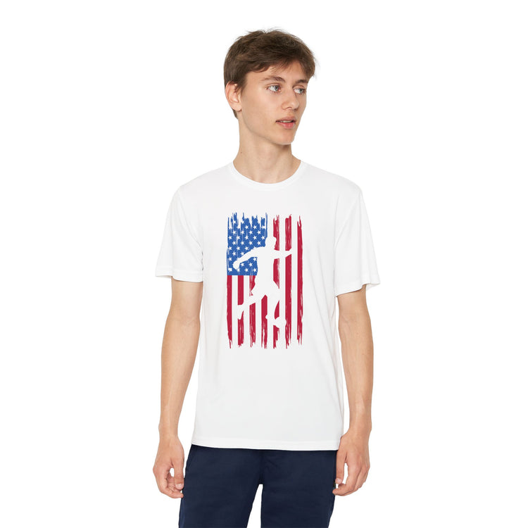 Youth American Flag Competitor Tee - Patriotic Sport Shirt for Active Kids