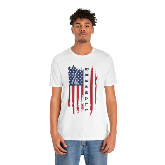 Patriotic Baseball Flag Tee, Unisex Short Sleeve Shirt, America Pride T-Shirt, Fourth of July Top, Independence Day Shirt