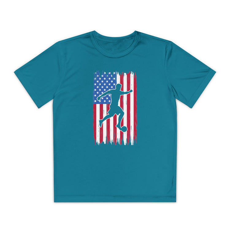 Youth American Flag Competitor Tee - Patriotic Sport Shirt for Active Kids