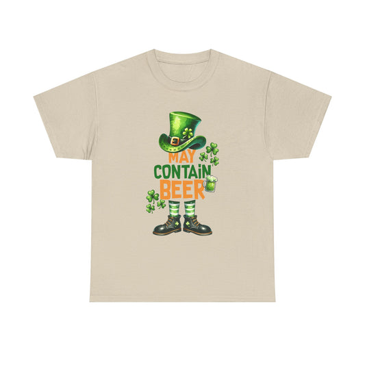 St Patrick's Day Tee, May Contain Beer T-shirt, Cotton Shirt, Irish Festival Top, Funny Drinking Apparel