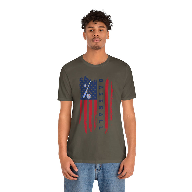 Patriotic Baseball Flag Tee, Unisex Short Sleeve Shirt, America Pride T-Shirt, Fourth of July Top, Independence Day Shirt