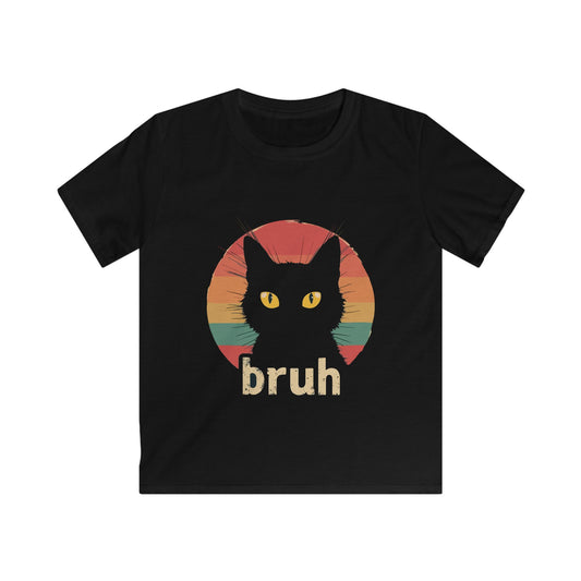 Retro Cat 'Bruh' Kids Softstyle Tee