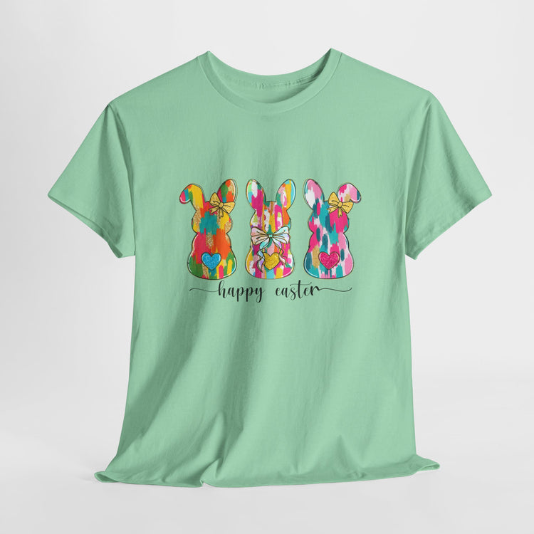 Happy Easter Bunny Cotton Tee, Easter Celebration Outfit, Fun Easter Shirt, Pastel Bunny Tee