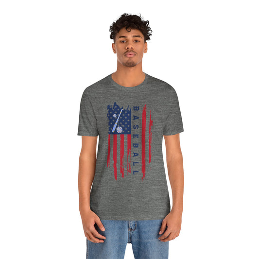 Patriotic Baseball Flag Tee, Unisex Short Sleeve Shirt, America Pride T-Shirt, Fourth of July Top, Independence Day Shirt