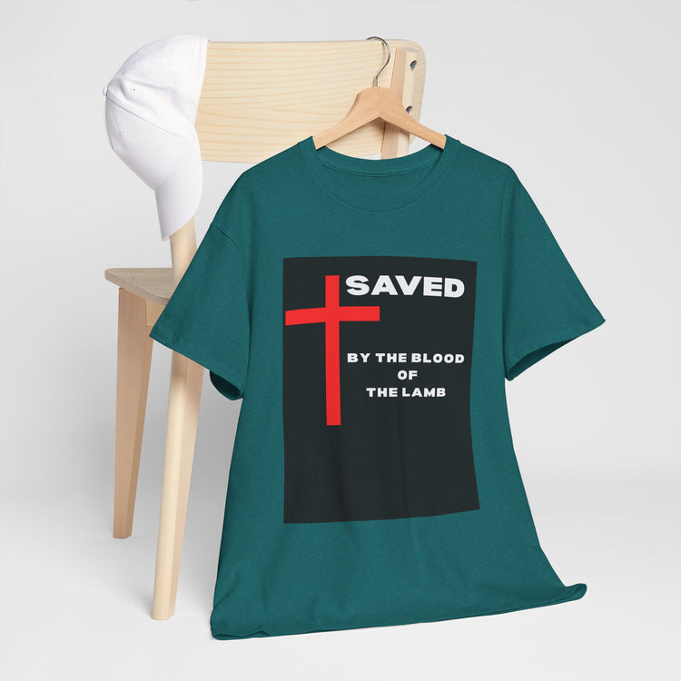 Saved by the Blood of the Lamb Christian Unisex Heavy Cotton Tee