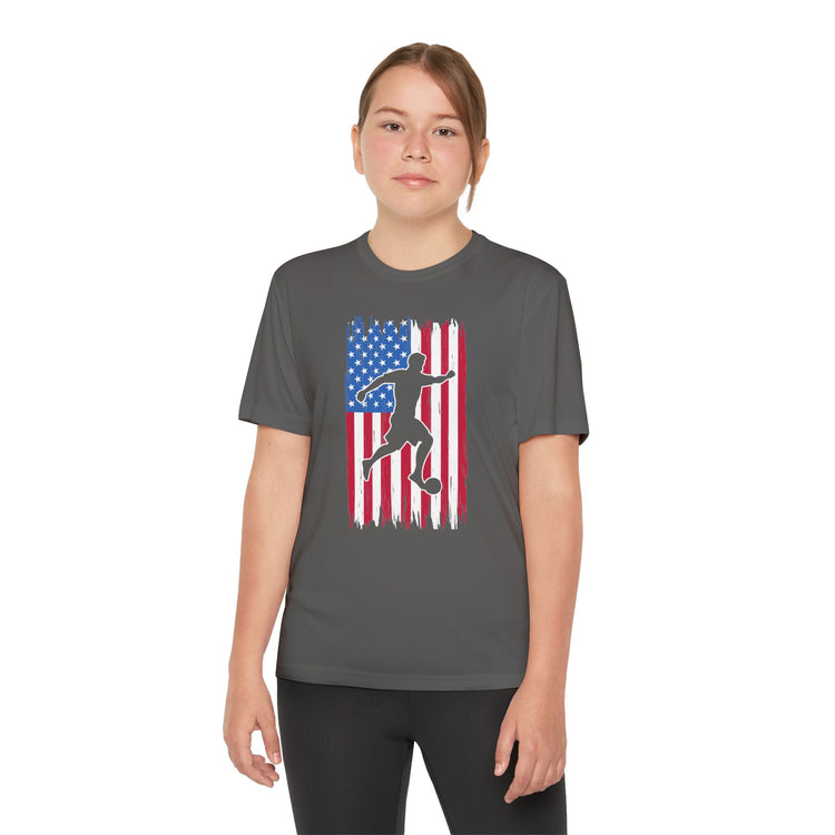 Youth American Flag Competitor Tee - Patriotic Sport Shirt for Active Kids