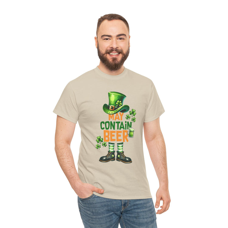 St Patrick's Day Tee, May Contain Beer T-shirt, Cotton Shirt, Irish Festival Top, Funny Drinking Apparel