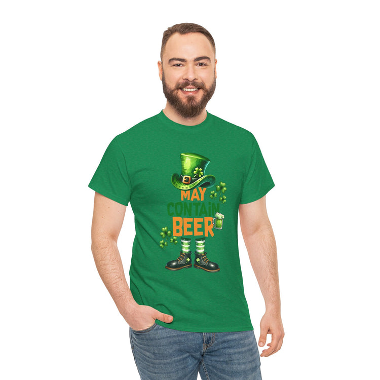 St Patrick's Day Tee, May Contain Beer T-shirt, Cotton Shirt, Irish Festival Top, Funny Drinking Apparel