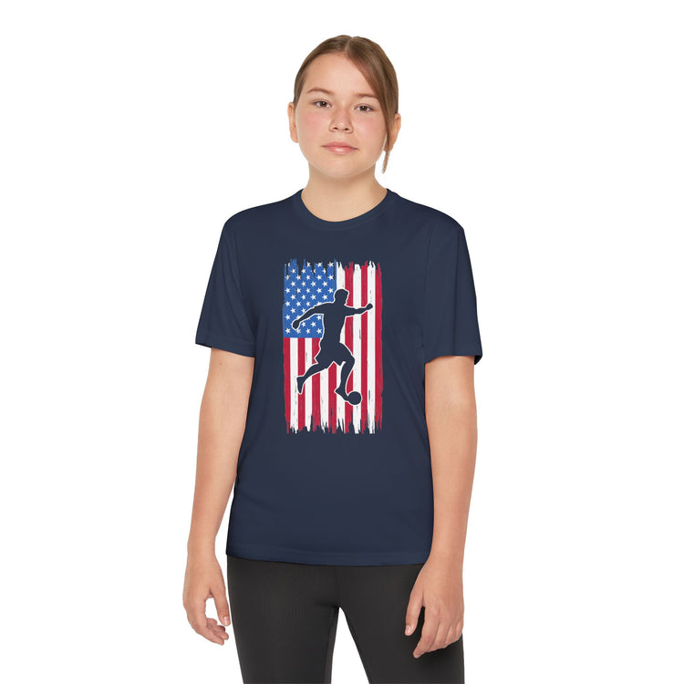 Youth American Flag Competitor Tee - Patriotic Sport Shirt for Active Kids