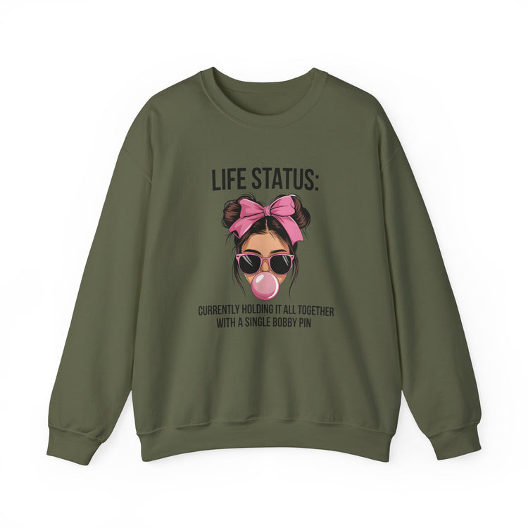 Funny Life Status Crewneck Sweatshirt for Women