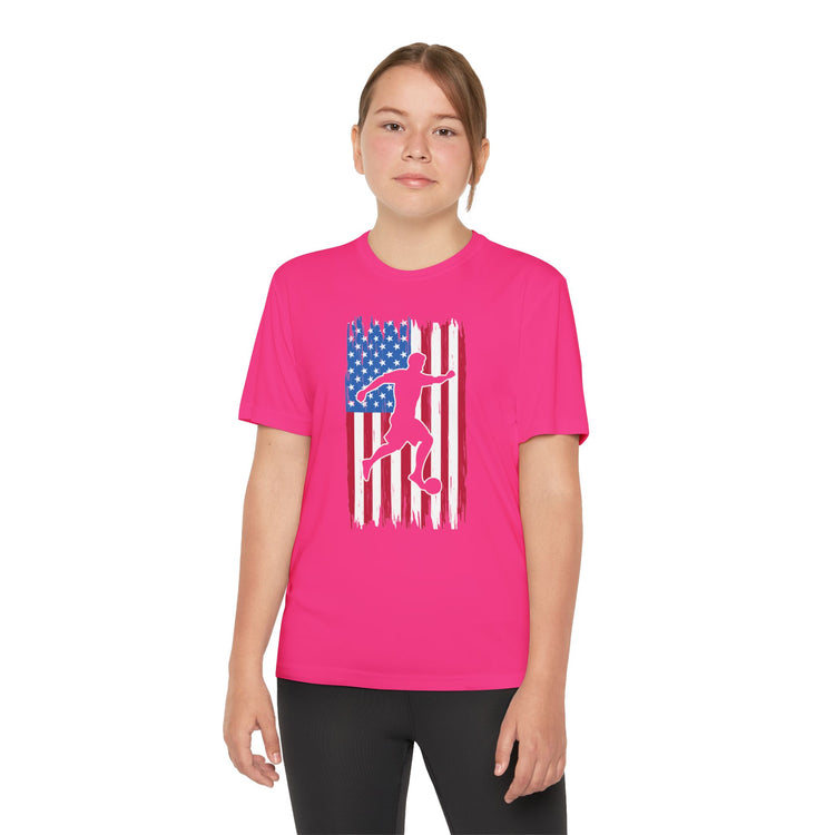 Youth American Flag Competitor Tee - Patriotic Sport Shirt for Active Kids