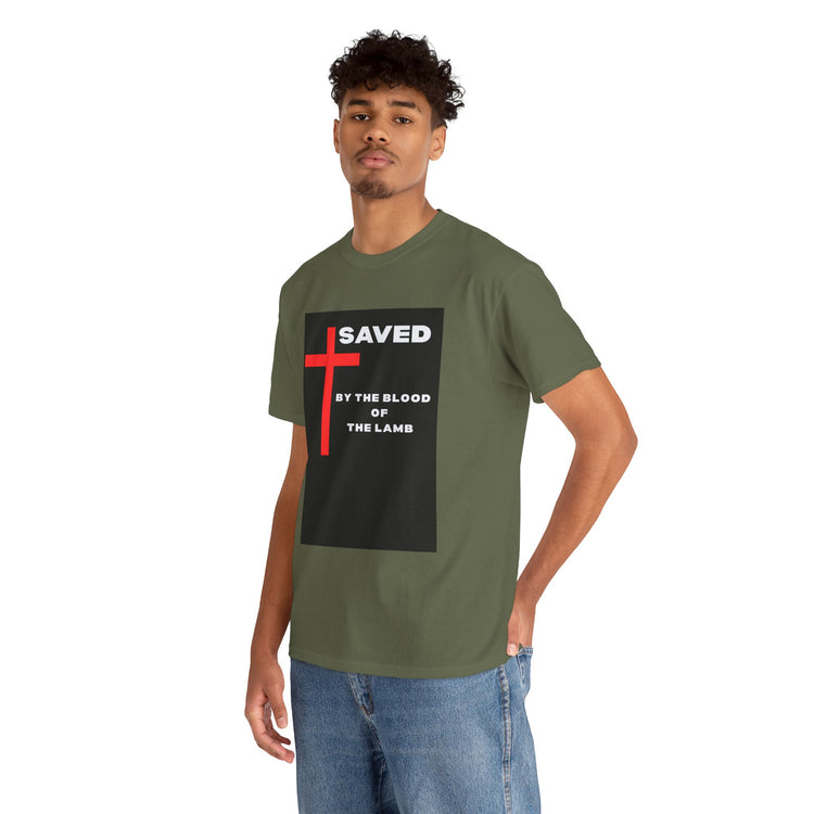 Saved by the Blood of the Lamb Christian Unisex Heavy Cotton Tee