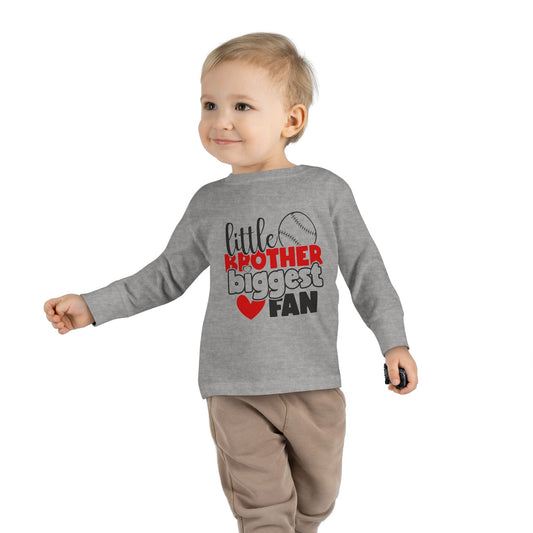 Little Brother Biggest Fan Toddler Long Sleeve Tee - Perfect for Future Baseball Stars