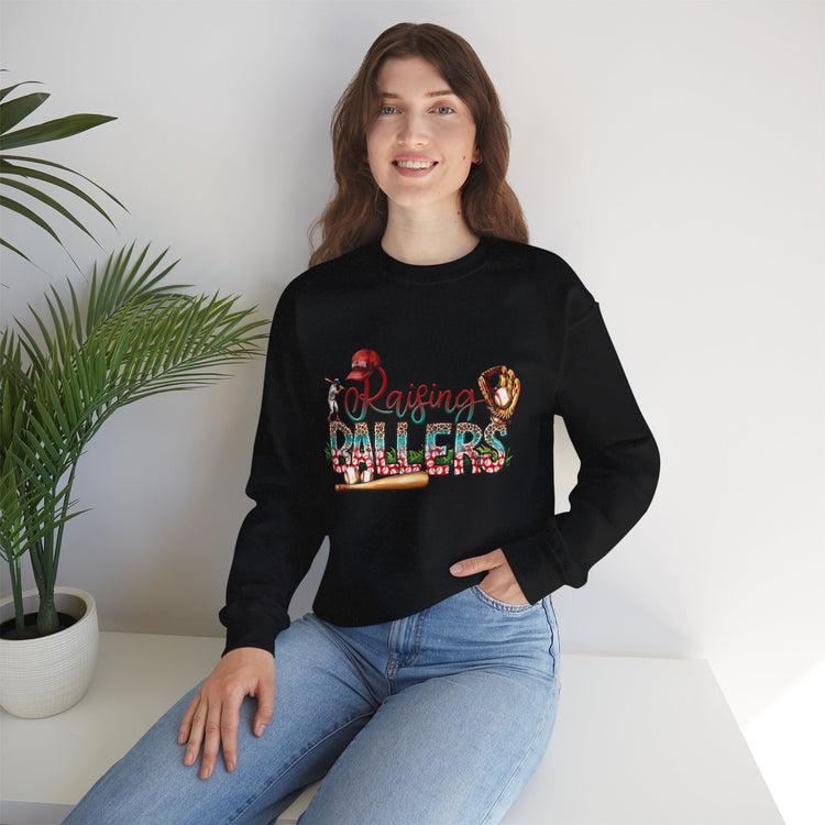 Baseball Mom Raising Ballers Crewneck Sweatshirt