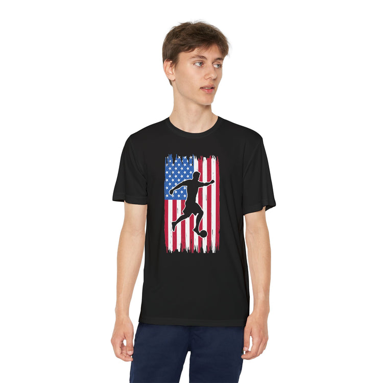 Youth American Flag Competitor Tee - Patriotic Sport Shirt for Active Kids