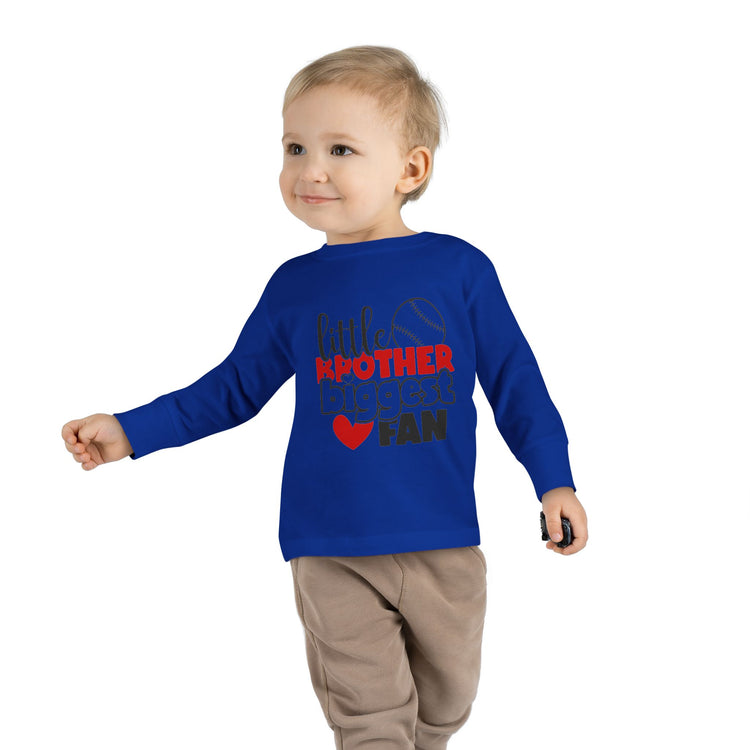 Little Brother Biggest Fan Toddler Long Sleeve Tee - Perfect for Future Baseball Stars