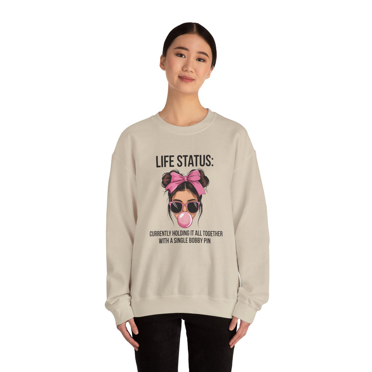 Funny Life Status Crewneck Sweatshirt for Women