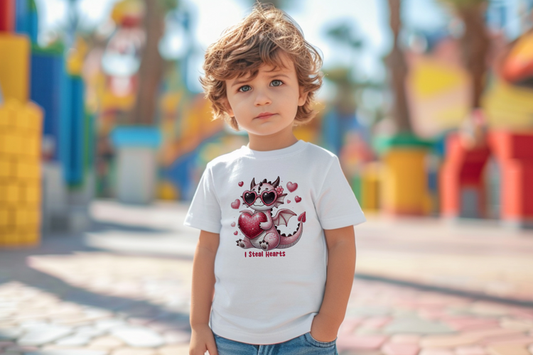 Toddler Tee - Adorable 'I Steal Hearts' Cute Dragon Design