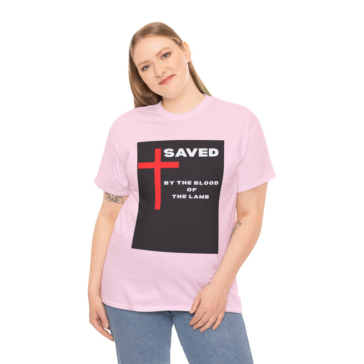 Saved by the Blood of the Lamb Christian Unisex Heavy Cotton Tee