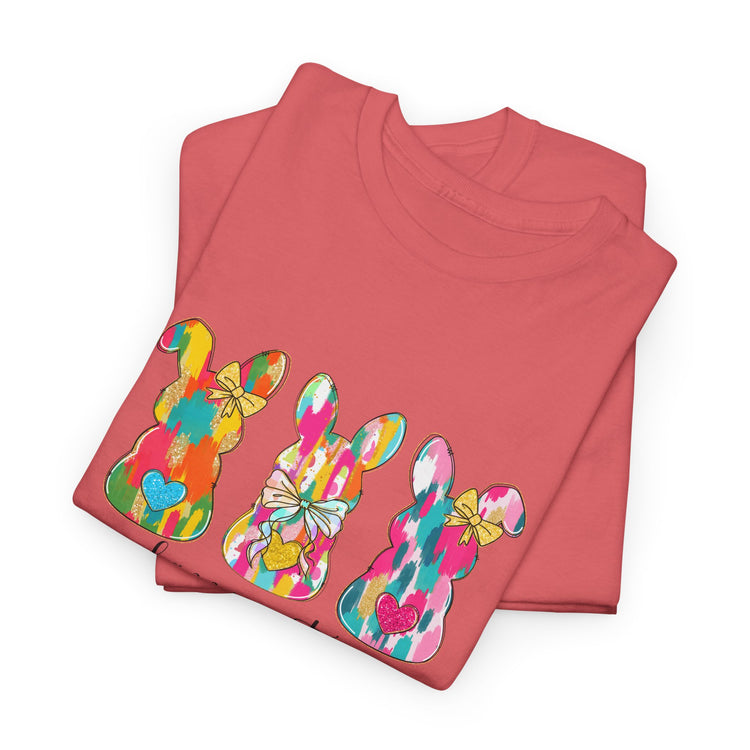 Happy Easter Bunny Cotton Tee, Easter Celebration Outfit, Fun Easter Shirt, Pastel Bunny Tee