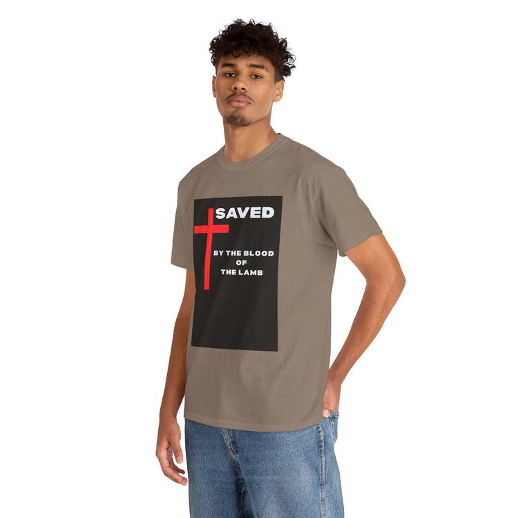 Saved by the Blood of the Lamb Christian Unisex Heavy Cotton Tee