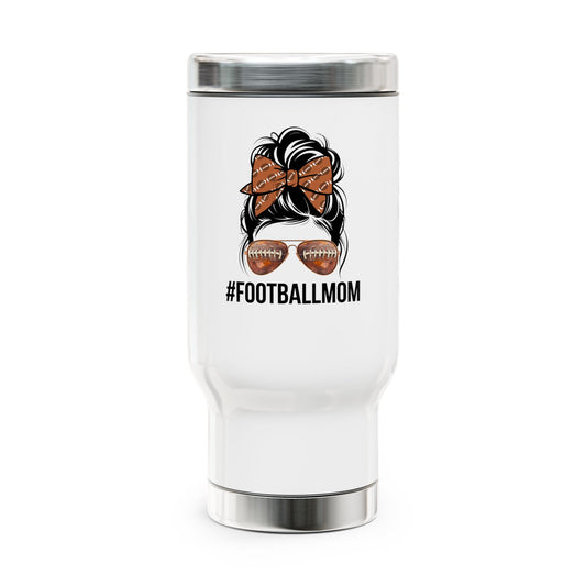 Football Mom Travel Mug, Sports Fan Gift, Game Day Coffee Mug, Stainless Steel 14oz with Handle