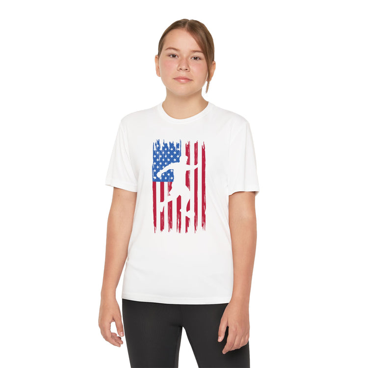 Youth American Flag Competitor Tee - Patriotic Sport Shirt for Active Kids