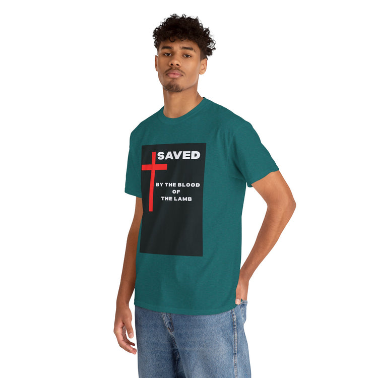 Saved by the Blood of the Lamb Christian Unisex Heavy Cotton Tee