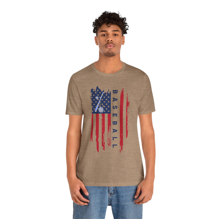 Patriotic Baseball Flag Tee, Unisex Short Sleeve Shirt, America Pride T-Shirt, Fourth of July Top, Independence Day Shirt