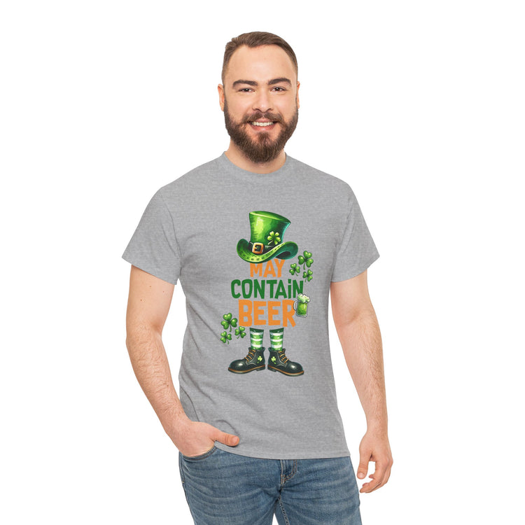 St Patrick's Day Tee, May Contain Beer T-shirt, Cotton Shirt, Irish Festival Top, Funny Drinking Apparel