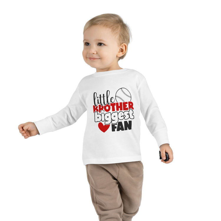 Little Brother Biggest Fan Toddler Long Sleeve Tee - Perfect for Future Baseball Stars