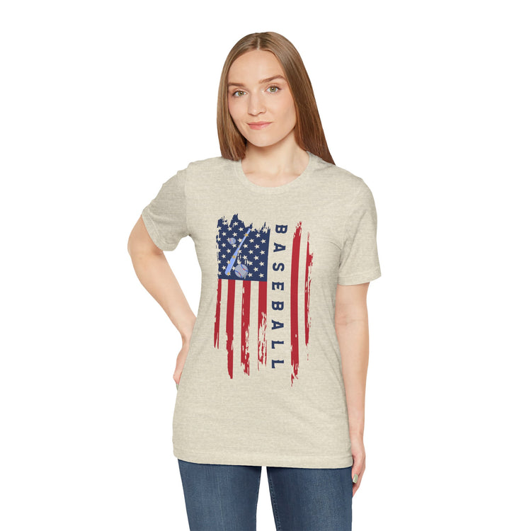 Patriotic Baseball Flag Tee, Unisex Short Sleeve Shirt, America Pride T-Shirt, Fourth of July Top, Independence Day Shirt