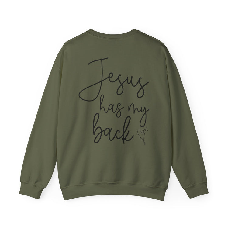 Crewneck Sweatshirt - 'Jesus Has My Back' Inspirational Apparel