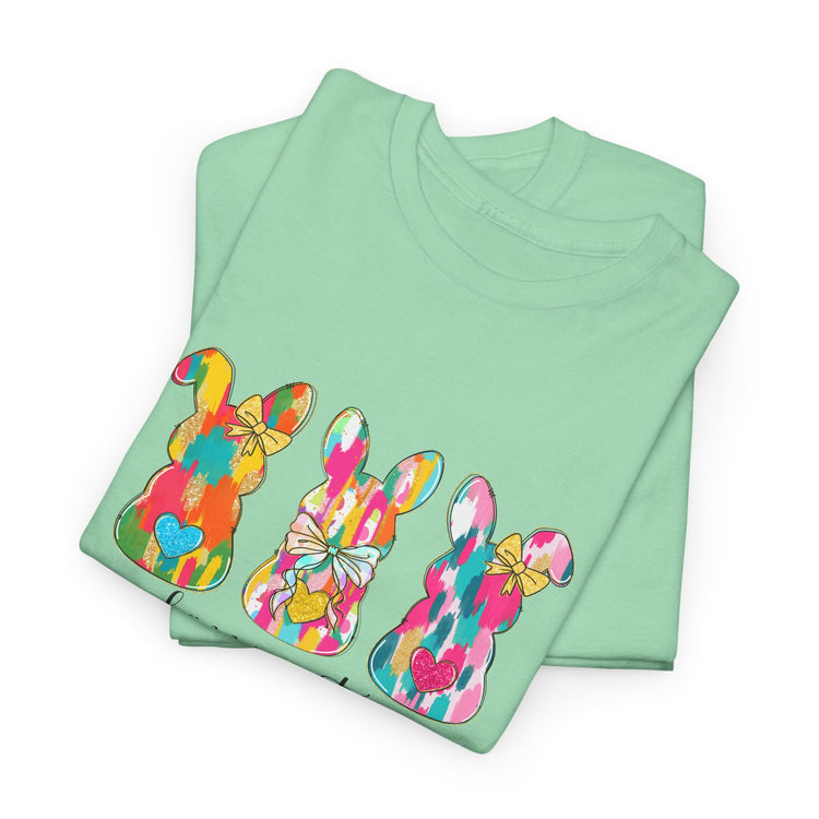 Happy Easter Bunny Cotton Tee, Easter Celebration Outfit, Fun Easter Shirt, Pastel Bunny Tee