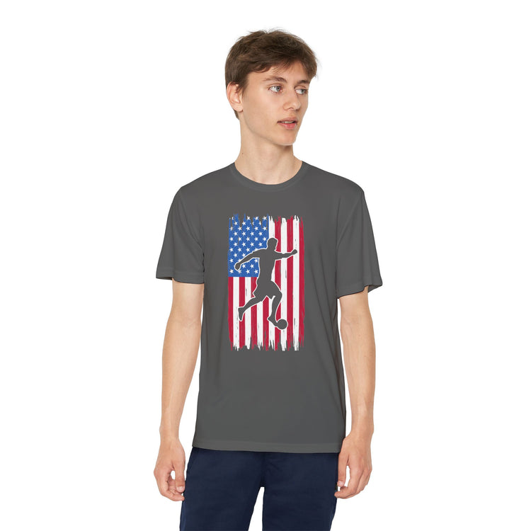 Youth American Flag Competitor Tee - Patriotic Sport Shirt for Active Kids