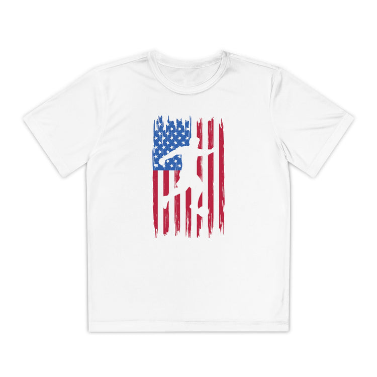 Youth American Flag Competitor Tee - Patriotic Sport Shirt for Active Kids