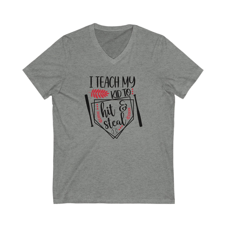 V-Neck Tee Baseball Mom - I Teach My Kid to Hit & Steal