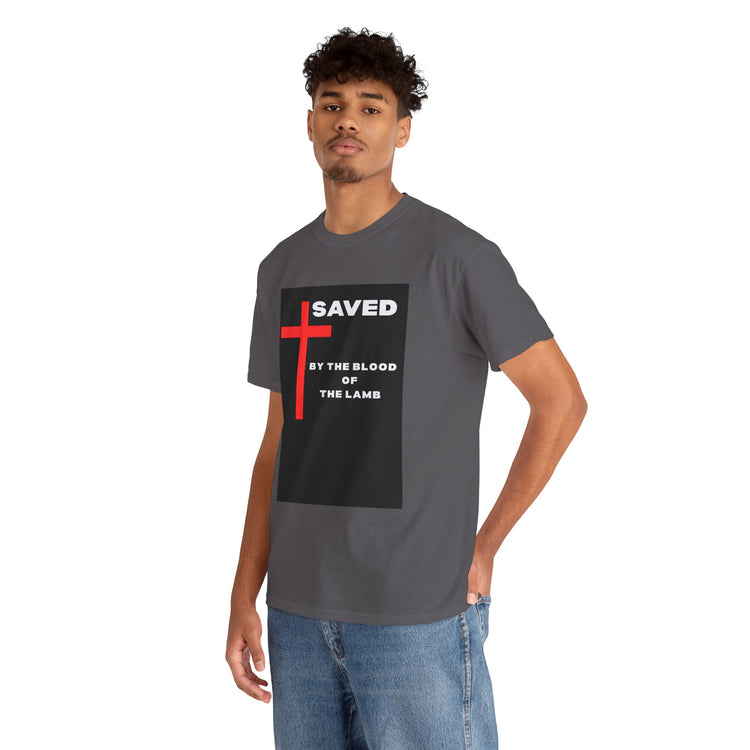 Saved by the Blood of the Lamb Christian Unisex Heavy Cotton Tee