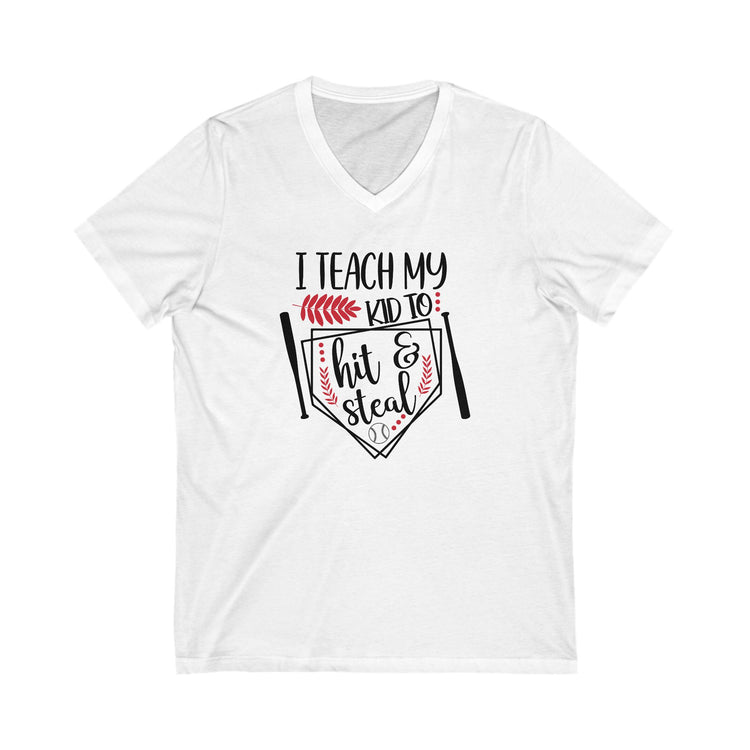 V-Neck Tee Baseball Mom - I Teach My Kid to Hit & Steal