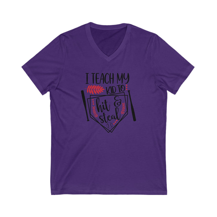 V-Neck Tee Baseball Mom - I Teach My Kid to Hit & Steal