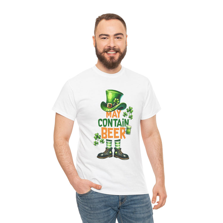 St Patrick's Day Tee, May Contain Beer T-shirt, Cotton Shirt, Irish Festival Top, Funny Drinking Apparel