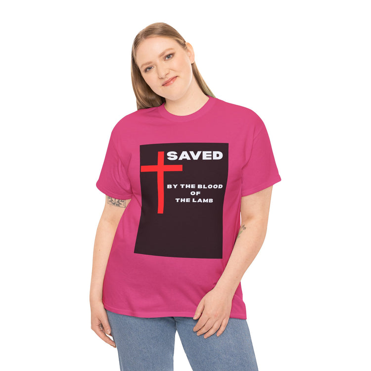 Saved by the Blood of the Lamb Christian Unisex Heavy Cotton Tee