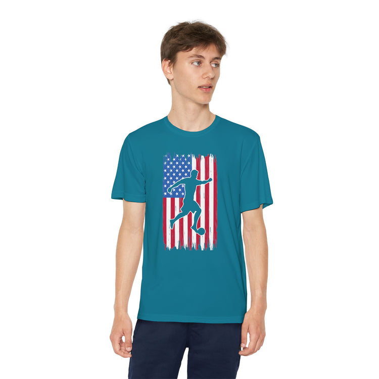 Youth American Flag Competitor Tee - Patriotic Sport Shirt for Active Kids