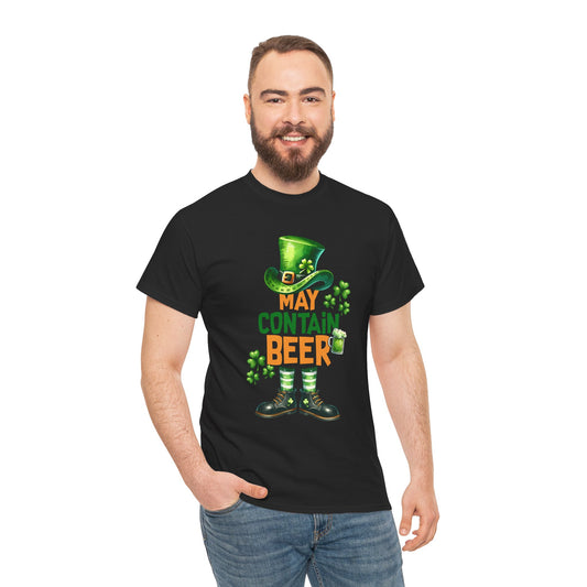 St Patrick's Day Tee, May Contain Beer T-shirt, Cotton Shirt, Irish Festival Top, Funny Drinking Apparel